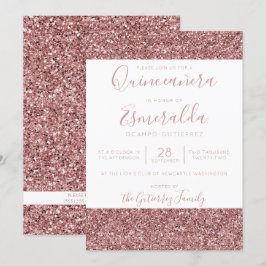 Girly Ro Guld Rosa Glitter Gnistra Quinceanera Inbjudningar