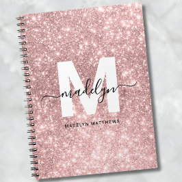 Girly Ro Guld Rosa Glitter Monogram Anteckningsbok