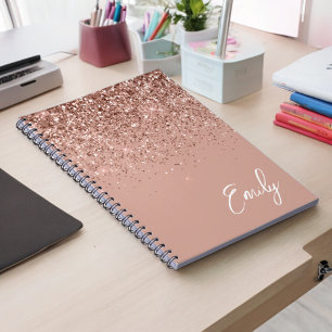 Girly Ro Guld Rosa Glitter Monogram Anteckningsbok