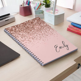 Girly Ro Guld Rosa Glitter Monogram Anteckningsbok