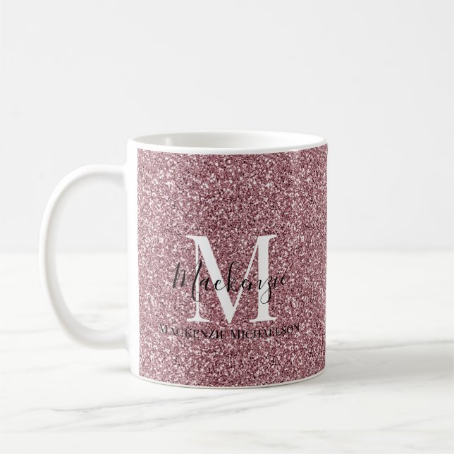 Girly Ro Guld Rosa Glitter Monogram Namn Kaffemugg (Vänster)