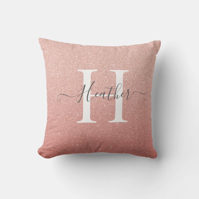 Girly Ro Guld  Rosa Glitter Monogram Namn Kudde (Framsida)