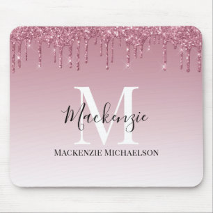 Girly Ro Guld Rosa Glitter Monogram Namn Musmatta