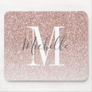 Girly Ro Guld Rosa Glitter Monogram Namn Musmatta