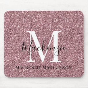 Girly Ro Guld Rosa Glitter Monogram Namn Musmatta