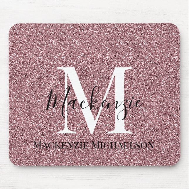 Girly Ro Guld Rosa Glitter Monogram Namn Musmatta (Framsidan)