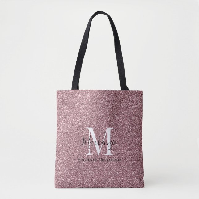 Girly Ro Guld Rosa Glitter Monogram Namn Tygkasse (Framsida)