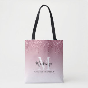 Girly Ro Guld Rosa Glitter Monogram Namn Tygkasse
