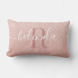 Girly Ro Guld  Rosa Monogram Namn Throw Pil Lumbarkudde