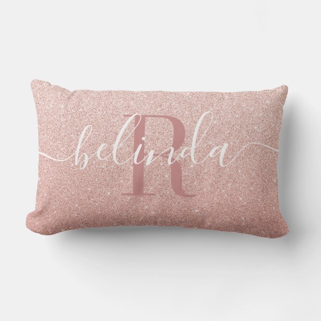 Girly Ro Guld  Rosa Monogram Namn Throw Pil Lumbarkudde (Framsida)