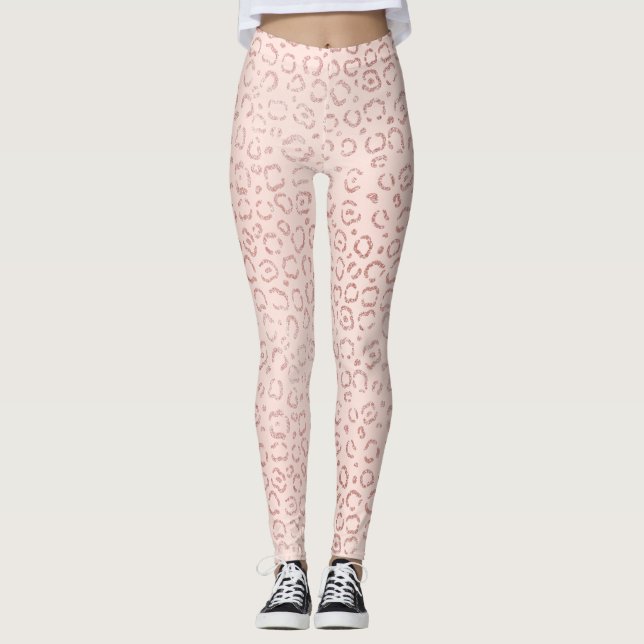 Girly Ro Guld Rosa Trendig Leopard Cheetah Skriv u Leggings (Framsida)