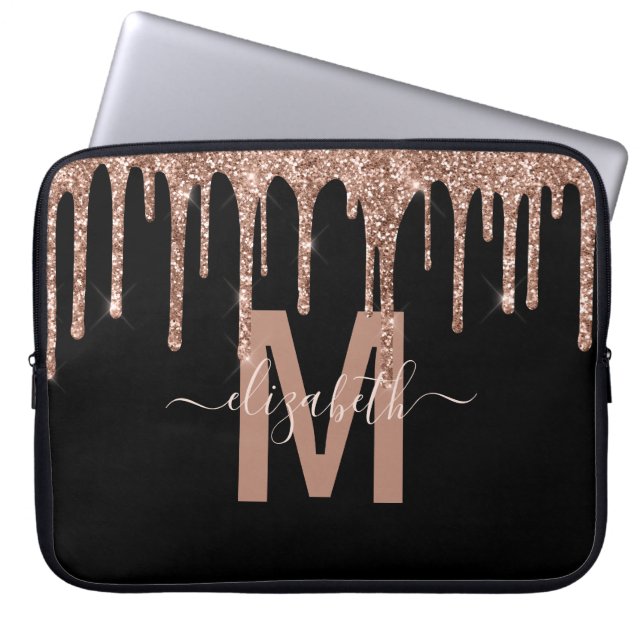 Girly Ro Guld som kör Glitter Monogram Namn Laptop Fodral (Framsidan)