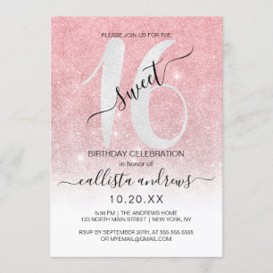 Girly Ro Guld White Glitter Ombre Sweet 16 Inbjudningar