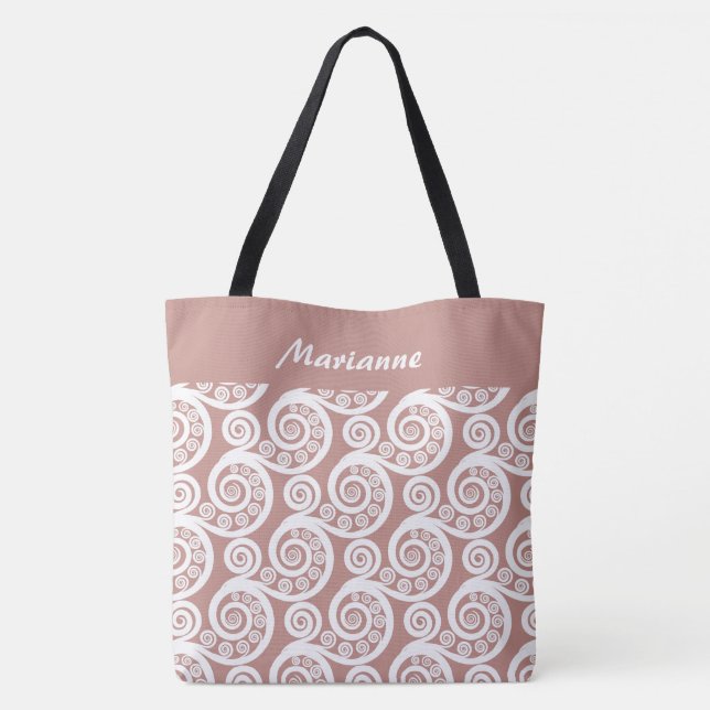 Girly Ro-Rosa Abstrakt Fern Lövs Namn Tote Bag Tygkasse (Baksida)