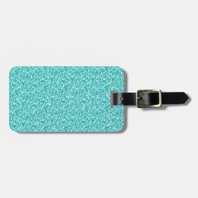 Girly, Roligt Aqua Blue Glitter tryckt Bagagebricka (Horisontell Framsida)