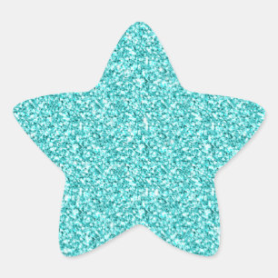 Girly, Roligt Aqua Blue Glitter tryckt Stjärnformat Klistermärke