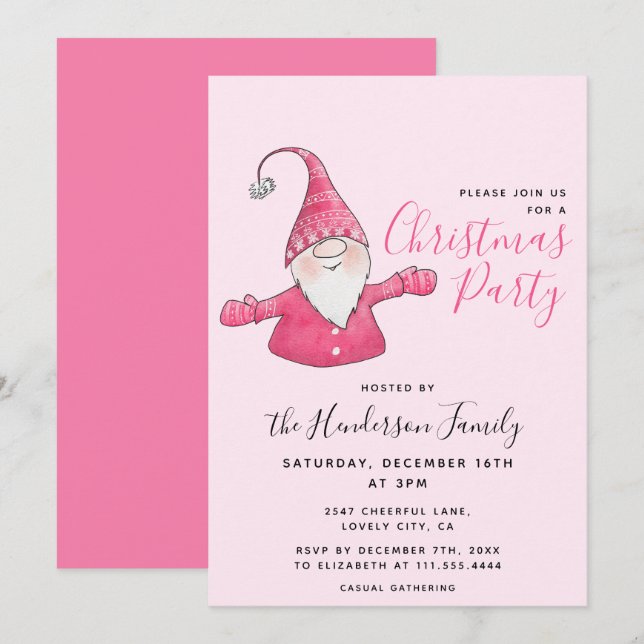 Girly Roligt Gnome Personlig Rosa jul Inbjudningar (Fram/baksida)