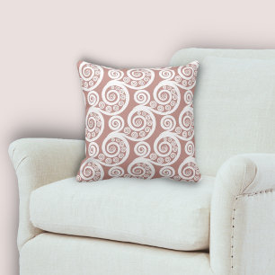 Girly Roligt Rosa & White Fern Frond Curls Mönster Kudde