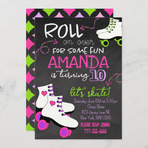 Girly Roller Skating Chalkboard Birthday Inbjudningar
