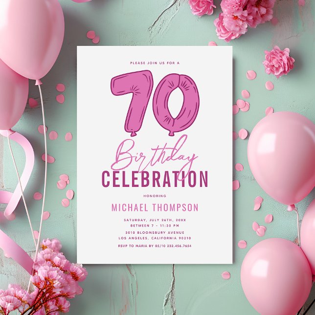 Girly Rosa 70:e Födelsedagsfesten Inbjudningar (Skapare uppladdad)