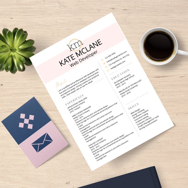 GIRLY Rosa Aesthetic Professionell Resume Template Brevhuvud (Skapare uppladdad)