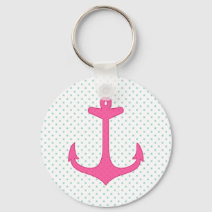 Girly Rosa Anchor Polka Dot Nautical Design Nyckelring