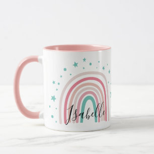 Girly rosa aqua rainbow script personlig modern mo mugg