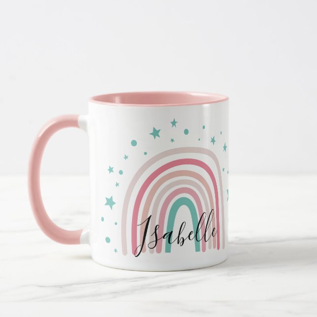 Girly rosa aqua rainbow script personlig modern mo mugg (Vänster)
