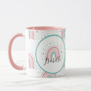 Girly rosa aqua rainbow script personlig modern mo mugg