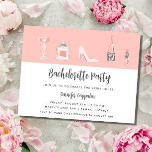 Girly Rosa Bachelorette Party Inbjudningar