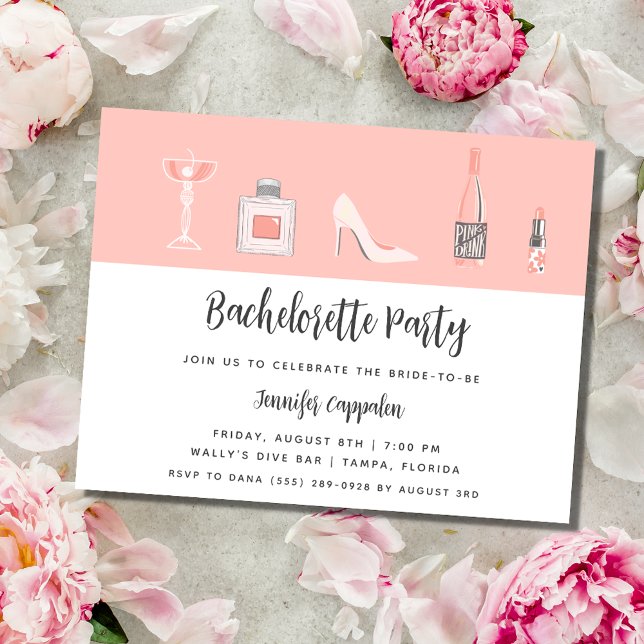 Girly Rosa Bachelorette Party Inbjudningar (Girly Pink Bachelorette Party Invitation)