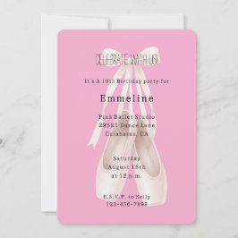 Girly Rosa Ballet Shoes Bow Birthday Inbjudningar
