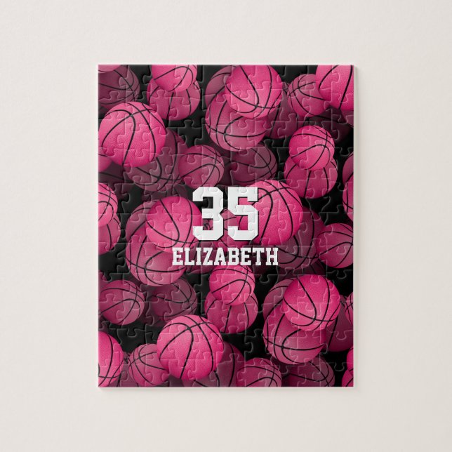 Girly rosa basketbollar mönster personlig pussel (Vertikal)
