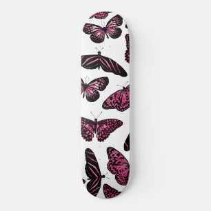 Girly Rosa Black Butterflies Watercolor Mönster Mini Skateboard Bräda 18,5 Cm