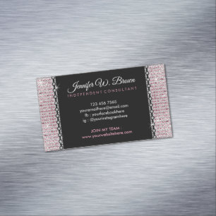 Girly Rosa Black Glitter Magnetiska Visitkort