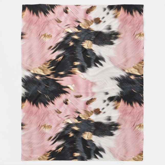 Girly Rosa Black Guld Cowgirl Cowhide Fleecefilt (Framsidan)