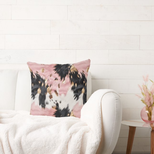 Girly Rosa Black Guld Cowgirl Cowhide Kudde (Soffa)
