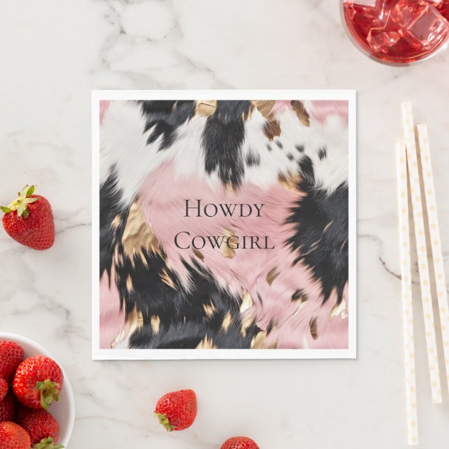 Girly Rosa Black Guld Cowgirl Cowhide Pappersservett (Insitu)