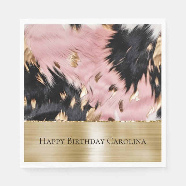 Girly Rosa Black Guld Cowgirl Cowhide Pappersservett (Framsidan)