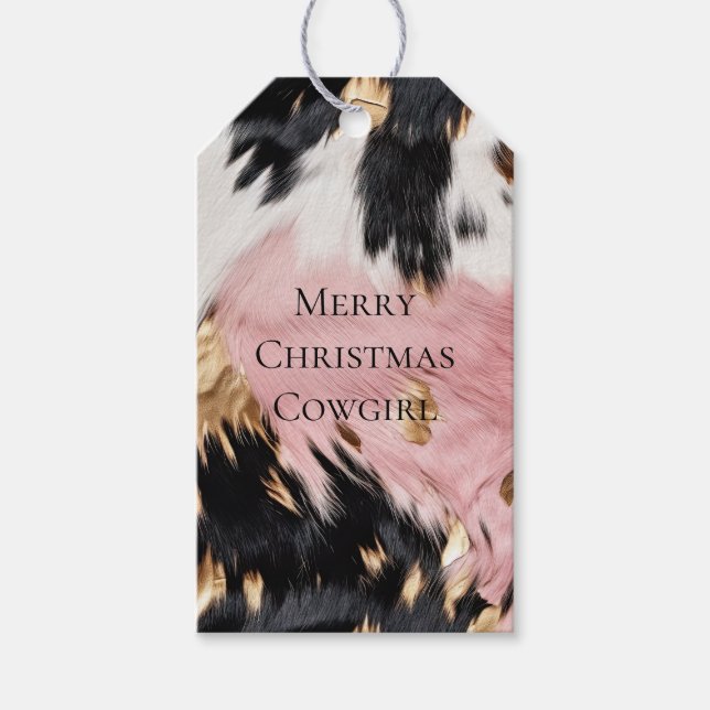 Girly Rosa Black Guld Cowgirl Cowhide Presentetikett (Framsidan)
