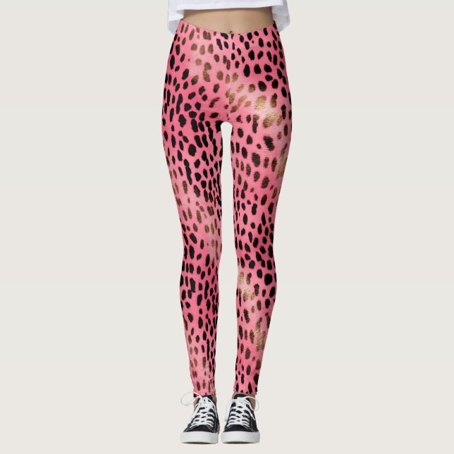 Girly Rosa Black Leopard Leggings (Framsida)