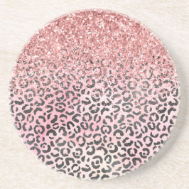 Girly Rosa Black Leopard Skriv ut Glitter Underlägg