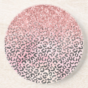 Girly Rosa Black Leopard Skriv ut Glitter Underlägg