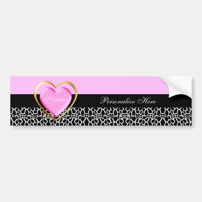 Girly Rosa Black Princess Giraffe Print och Namn Bildekal (Framsidan)