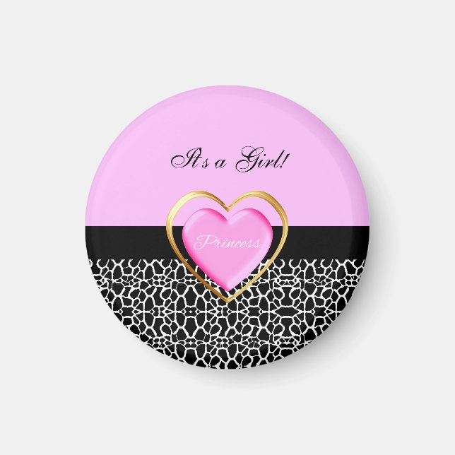 Girly Rosa Black Princess Giraffe Print och Namn Magnet (Framsidan)