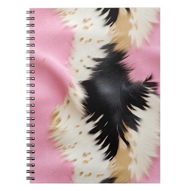 Girly Rosa Black White Guld Cowhide Anteckningsbok (Framsidan)