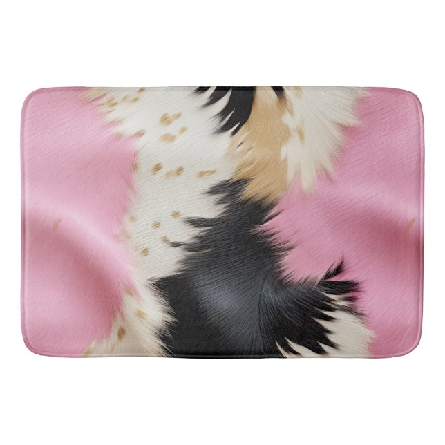 Girly Rosa Black White Guld Cowhide Badrumsmatta (Framsidan)