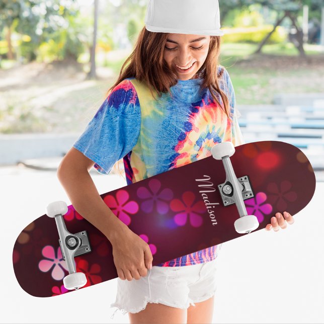 Girly Rosa Blommigt Anpassningsbar Personlig Namn Mini Skateboard Bräda 18,5 Cm (Skapare uppladdad)