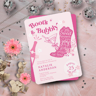 Girly Rosa Blommigt Boots & Bubly Möhippa Inbjudningar