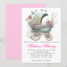 Girly Rosa Blommigt Buggy Barnvagn Baby Shower